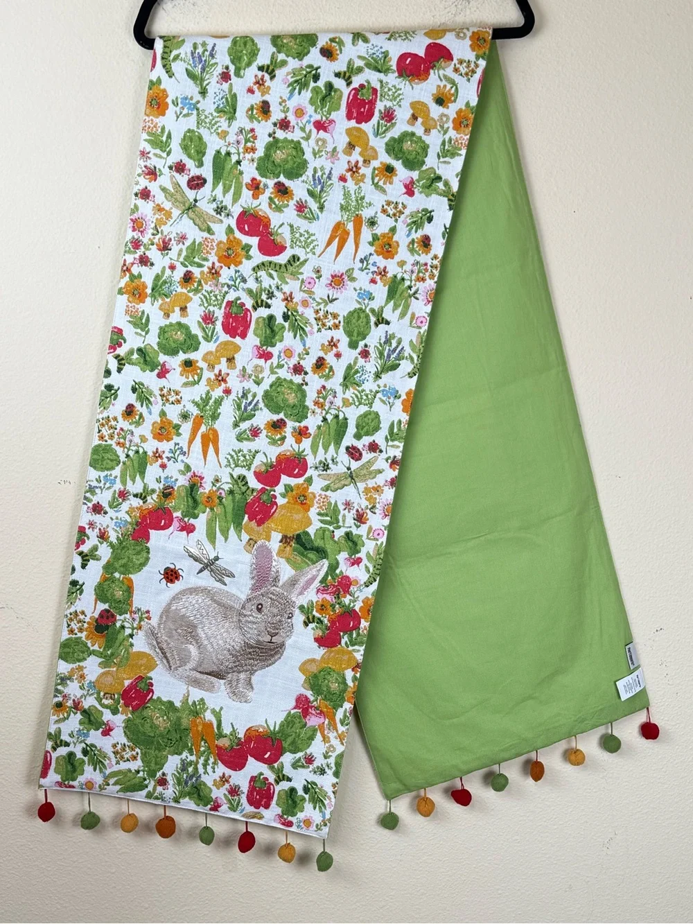 Pier 1 Table Runner Easter Embroidered Bunny Garden Spring Pom Pom 72